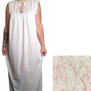 Vintage Barbizon White Nightgown with Pink Roses size XL Cottage Core